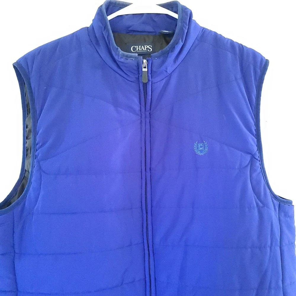 Chaps Quilted Puffer Zip-Up Vest Jacket Men's LG Sleeveless Blue Mock Neck